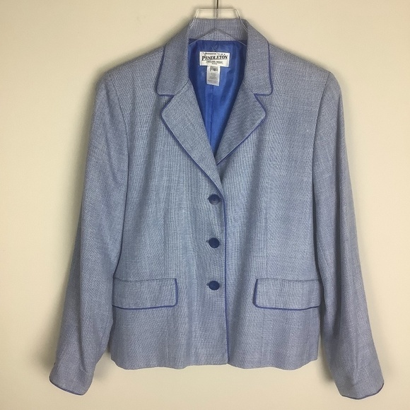 Pendleton Petite Women's Marled Wool Silk Blend Blue Career Blazer 12 NWOT - Picture 10 of 11